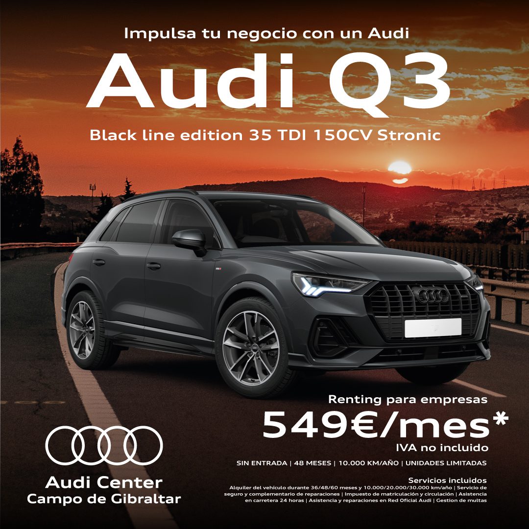 ¡Disfruta desde hoy mismo de tu Audi Q3!
Descubre en Audi Center Campo de Gibraltar el SUV más deseado, compacto con un amplio espacio interior y los mejores sistemas de asistencia.
